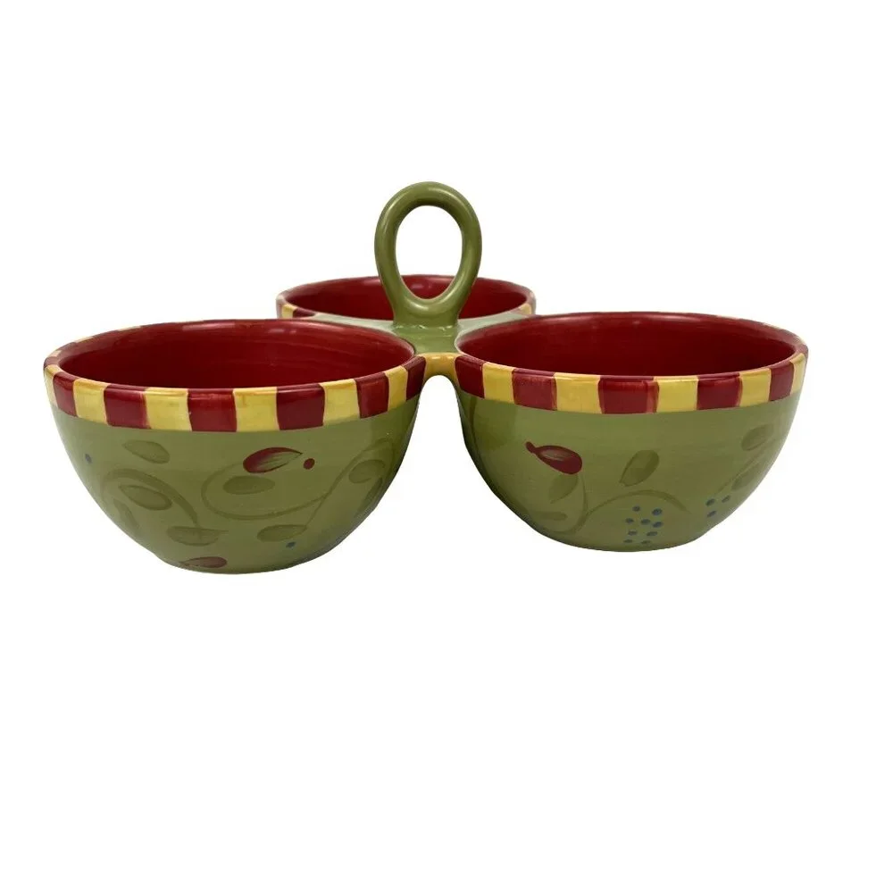 3-Section Ceramic Serving Dish w/Handle Olivia Debby Segura Signature Housewares